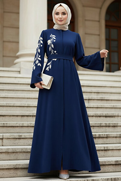 N.S NEVA STYLE Desenli Lacivert Tesettür Abaya 60052L