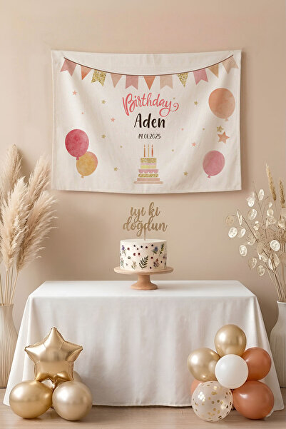 Homamia Kişiye Özel Doğum Günü Happy Birthday Duvar Örtüsü Duvar Halısı Birin...