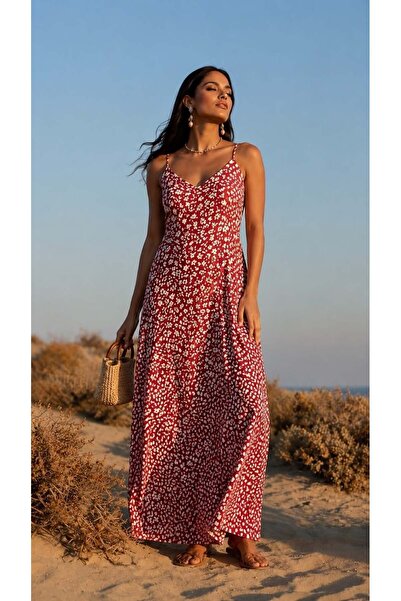 Modafeminen Rochie lungă cu model și bretele roșii 583204