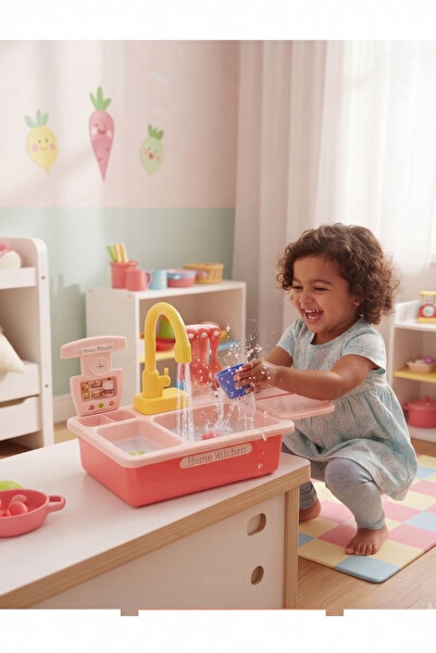 Tıfıl Toys Oyuncak Gerçek Su Akan Aksesuarlı Mutfak Lavabo Seti Pilli Su Devi...