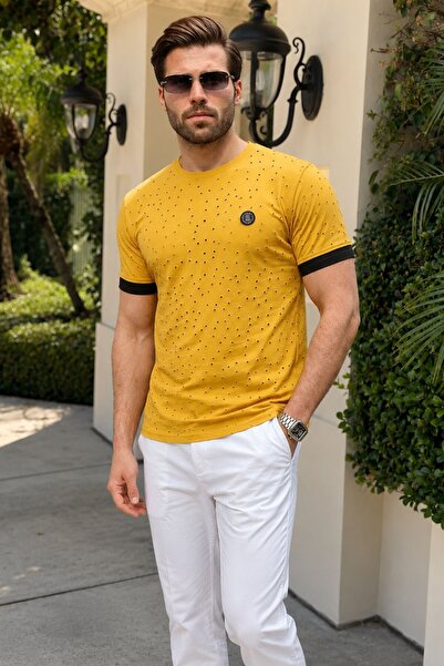 Madmext Yellow Ripped Detailed Men's T-Shirt 4489