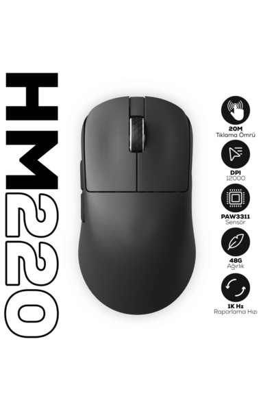 Hawk Gaming Chair HM220 1K Hz 12000 DPI Tri-Mode Kablosuz/Bluetooth Siyah Gam...