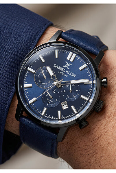 Daniel Klein Exclusive Dark Blue Leather Watch for Men DK.1.14229-4