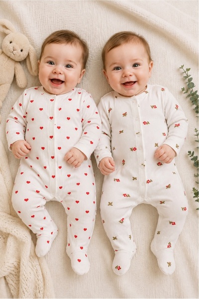 ENİA BABY طقم أفرول قطعتين للرضيعات من القطن العضوي، بنقشة زهور، مناسب للموال...