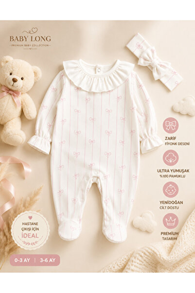 baby long Fiyonk baskılı ayağı patikli bebek tulumu