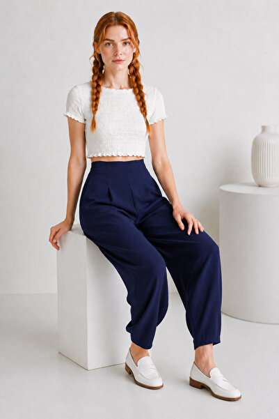 eBaa fashıon Pantaloni balon din crep cu talie elastică