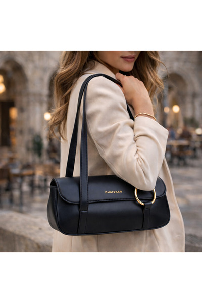 dukidasoturkiye Black Gold Ring Detailed Women's Ring Shoulder Bag |   Black ...