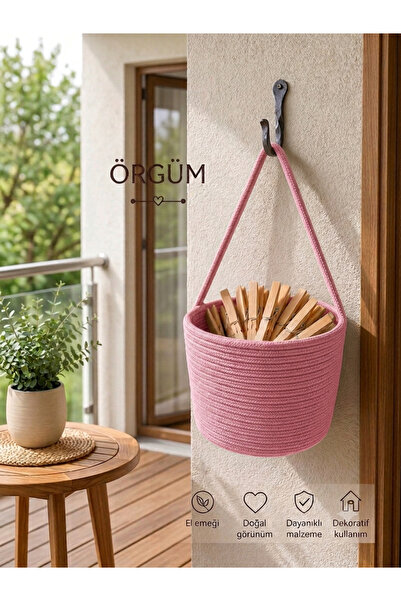 ÖRGÜM Sepet Mandal Sepeti Çok Amaçlı Organizer 15x15 cm MANDALLAR DAHİL DEĞİLDİR