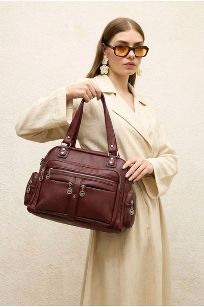 MEGA ÇANTA Leather Look Lisbon/Soft Leather Multi-Compartment Women's Shoulde...