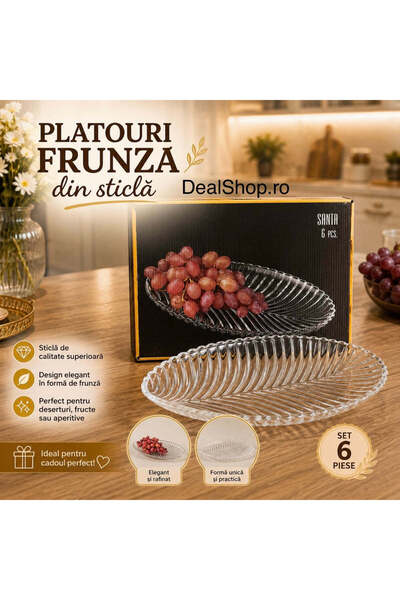 dealshopromania Σετ 6 γυάλινων πιάτων, μοτίβο φύλλων, 20 cm, κομψότητα και λε...