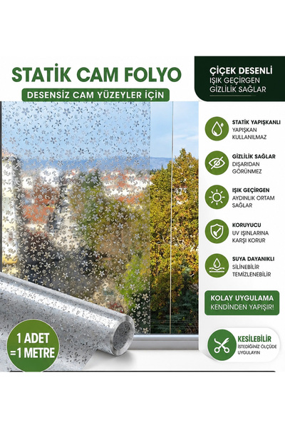 Örtücüm 45cm X 1 Metre Buzlu Statik Yapışkansız Kumlama Desenli Cam Folyo Ev ...