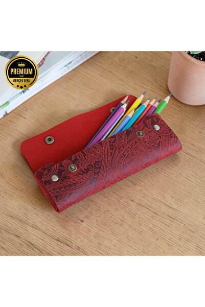 TeriArte Patterned Leather Pen Holder, Genuine Leather Small Pencil Case – Bu...