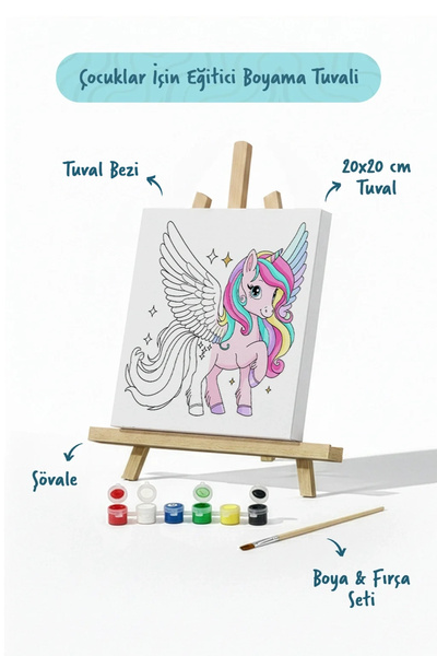 Tabdiko Kanatlı Unicorn Temalı Çocuk Boyama Tuvali – Şövaleli Eğitici Boyama ...