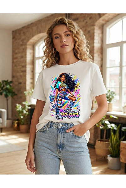VİVA LORA Noltalji Girl 90`Lar Printed Crew Neck 100% Cotton Unisex T-Shirt