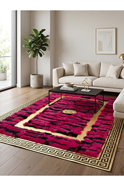 SANCAK DERİ HALI MODERN GOLD VARAKLI PEMBE VE SİYAH TOSKANA HALI