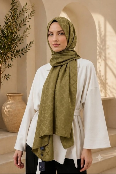 MİRSOY SCARF Lina Desen Yeşil Kaymaz jakarlı Şal