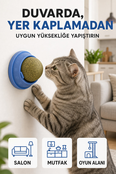 Arvital Kedi Nanesi Catnip Döner Top Yenilebilir Duvara Yapışan Kedi Oyuncağı