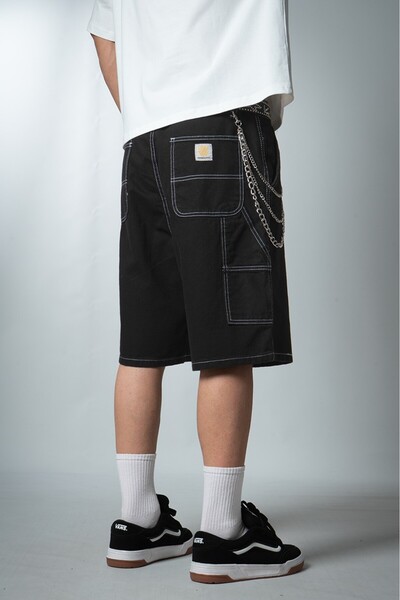 UKHWD SUPPLY Black Carpenter Denim Jort Men's Urban Shorts