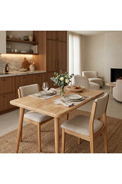 Bensett Kitta Yemek Masası, %100 Masif Ahşap, 120 X 75 Cm, Naturel
