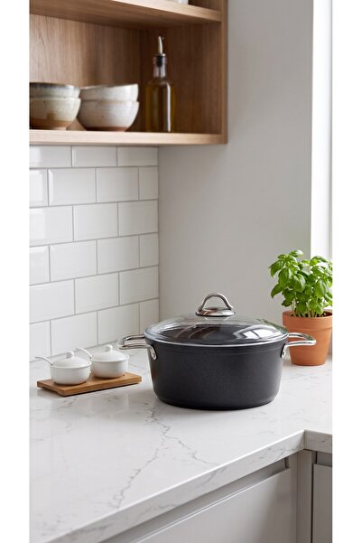 Bonera Pro Plus 26 cm Deep Titanium Coated Pot - with Pyrex Glass Lid - Firep...
