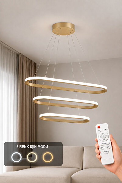AvizeGO Elipso 3'lü LED Sarkıt Avize 3 Renk Kumandalı