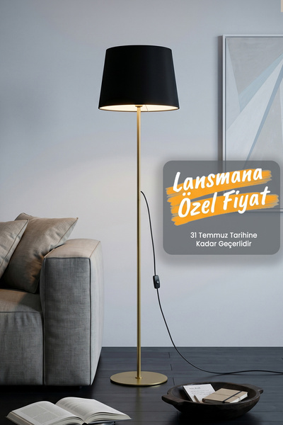 Marrien Cora Eskitme Gold Detaylı Mantar Başlıklı Siyah Lambader | Modern Sal...