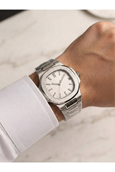 Mazzy Eşref Tek Model İçi Beyaz Patek Çelik Kol Saati
