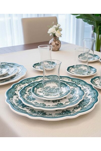 Onedekor 18 Parça Vintage Green Pasta Çay Takımı Seti