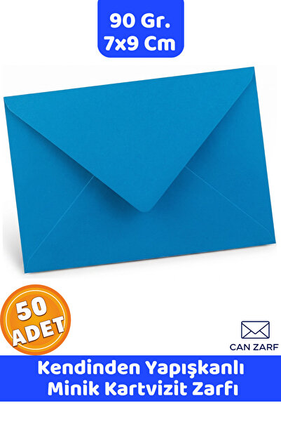 İstisna 50 Adet Mavi Renkli Küçük Zarf 7x9 Cm 90 Gr. Kendinden Yapışkanlı Min...
