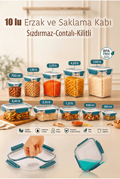 MAXİFRESH حاوية تخزين وحاوية طعام محكمة الإغلاق ومقاومة للتسرب، 1O، لون أزرق