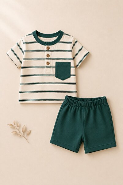 METEOR BABY Baby Boy Set - Kids' Set - Top and Shorts Set with Striped Button...