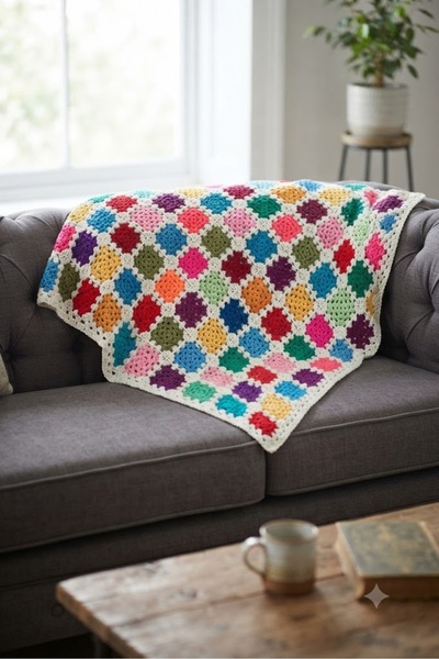 eL&Ma Design El Örgüsü Etnik Otantik Motifli Ekru Çok Amaçlı Örtü (65 x 65)