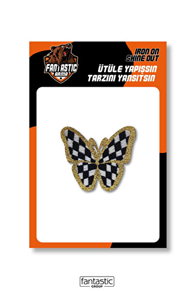 FANTASTIC ARMA Ütü İle Yapışan Dama Desen Kelebek Arma - (4.5 cm x 4 cm)