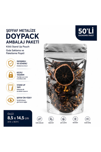 DOYPACK Transparent Metallized Ziplock Packaging Pack of 50 – Stand up Pouch ...