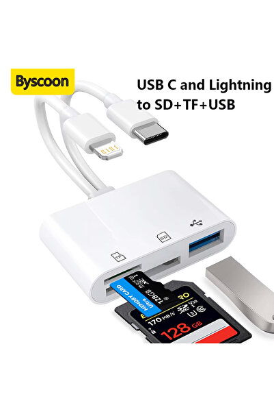 Choice White SD Card Reader Lightning /Type C to USB 3.0 SD/TF Card Adapter M...
