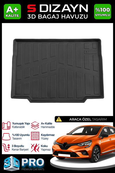 S Dizayn S-Dizayn Renault Clio 5 3D Pro Bagaj Havuzu 2019-2026 A+ Kalite 3BH-...