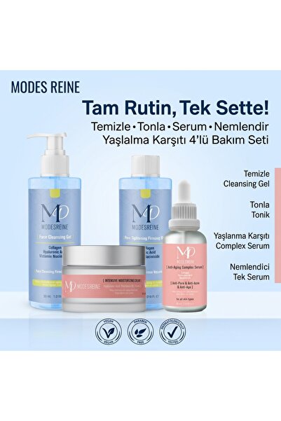Yoğun Nemlendirici Krem-Yaşlanma Karşıtı Serum-Temizleme jeli-Tonik 4'lü Set