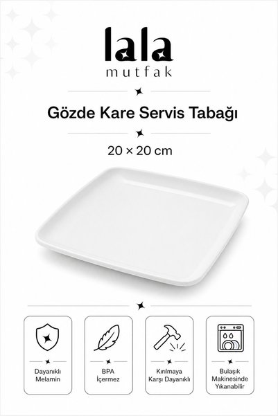 Lala Mutfak Kavi Square Serving Plate - Set of 3 (20 cm - Stylish, Durable, Cake, Dessert, Presentation Plate)