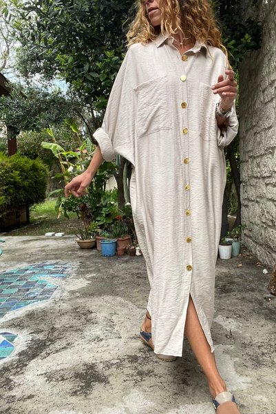 Pasaklı Giyim Women's Stone Bat Sleeve Extra Wide Cut Oversize Hijab Tunic / Dress 700-3282528