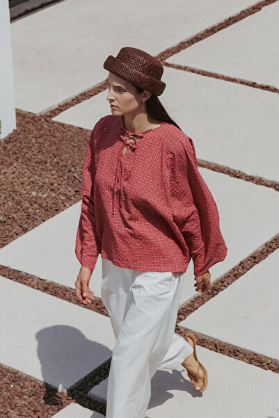 Fahhar Plaid Cape Shirt Red