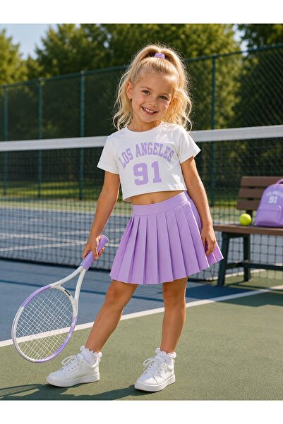 My Kids Wear Pleated Skirt Printed Girl's Suit