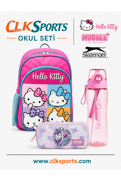 Hello Kitty Lisanslı Okul Çantası , Lisanslı Çift Gözlü Kalem Çantası - Lisan...
