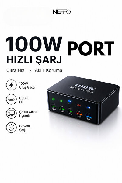 NEFFO GaN3 Akıllı Çoklu Şarj İstasyonu | 10 Port USB-C + USB-A Hızlı Şarj Ada...
