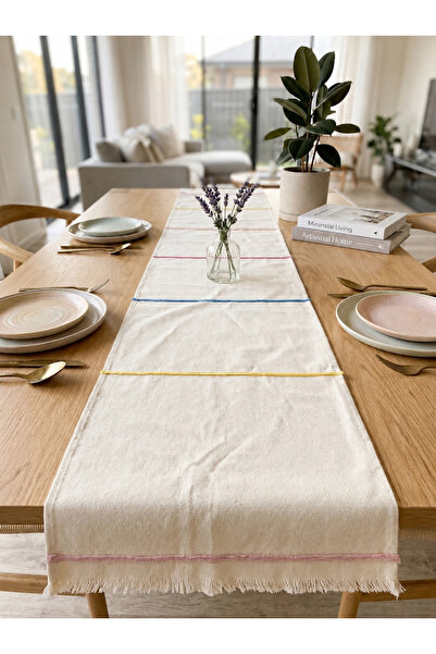 Q-İN Çeyizlik Natural Raw Linen Runner |   Bohemian Decorative Tablecloth Runner