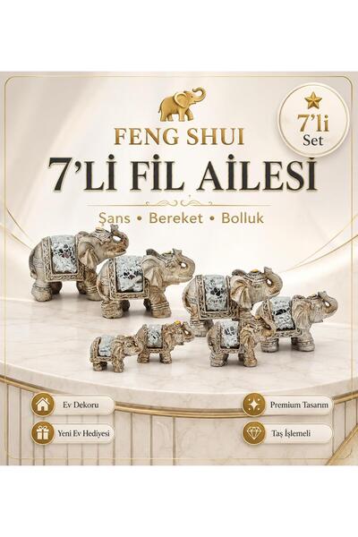 e-life shop Lüks Motif İşlemeli Taşlı 7’li Fil Heykeli Biblo Hediyelik Dekora...
