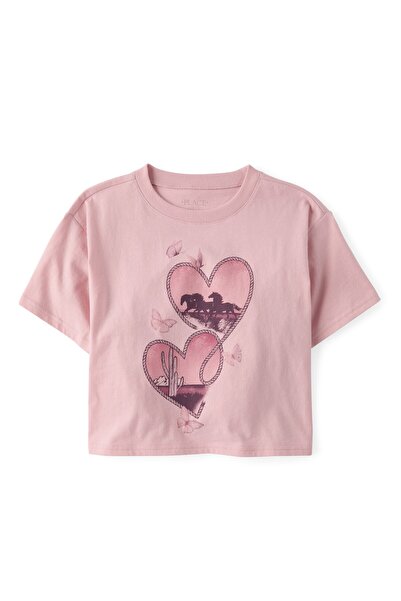 The Children's Place Girls Western Hearts Relaxed Cropped Graphic Tee