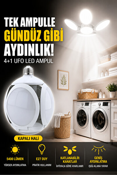 Edison 60W Basketbol UFO 4+1 Kanatlı Led Ampul 6500K Beyaz Işık