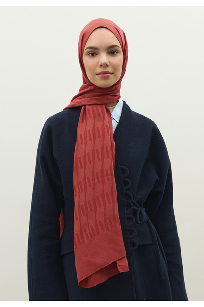 Freshscarfs Nara Pamuk Floş Jakarlı Şal Soft Kırmızı
