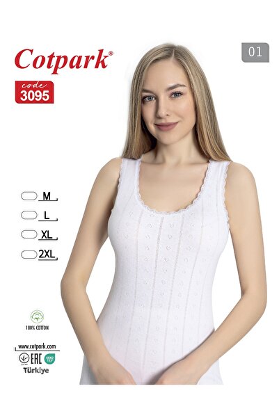 Cotpark قميص داخلي نسائي 100% قطن بتفاصيل دانتيل مضلع 3095 - أبيض