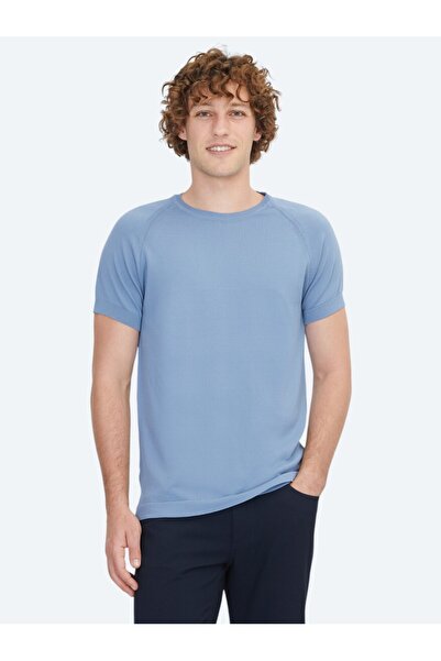 Kip Aviator Blue Crew Neck Jacquard Knitwear